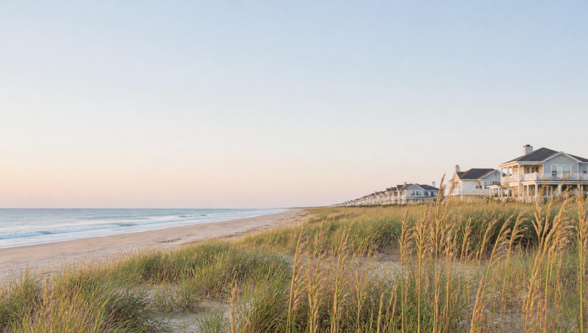 Sunrise over the Grand Strand dunes with coastal beach houses